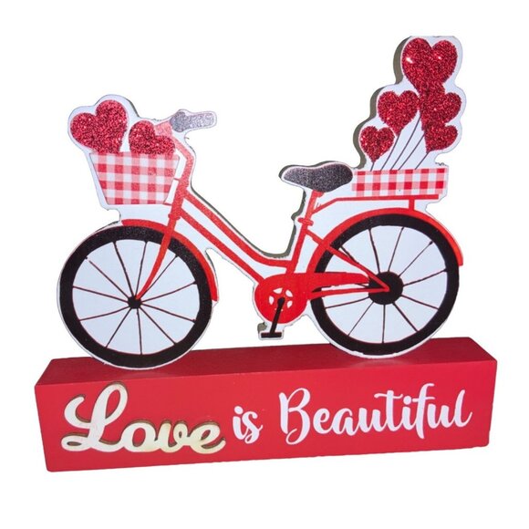 Unbrnded Other - Red Bicycle Valentines Day Decorative Wooden Stand Love Is Beautiful